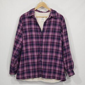 LL Bean  Purple Plaid Flannel Jacket   with Fleece Lining   Medium